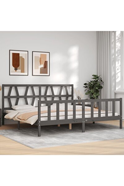 Concept Cadru de pat cu tăblie 200x200 cm, gri, lemn masiv