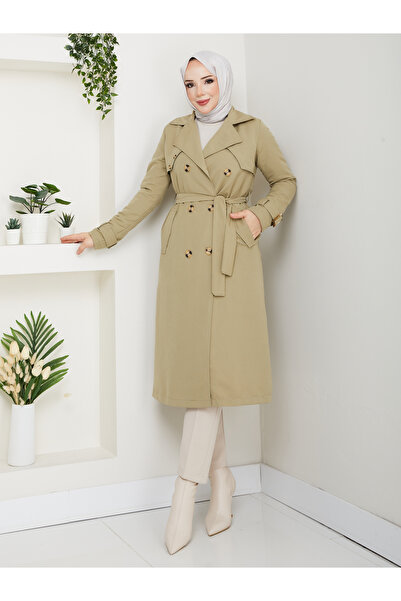 KMKkombin Medium Length Trench Coat with Chain on the Back