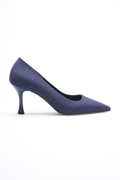 AleWomen Navy Blue Matte Satin Pointed Toe 8 cm Heeled Sara Stiletto Women's ...