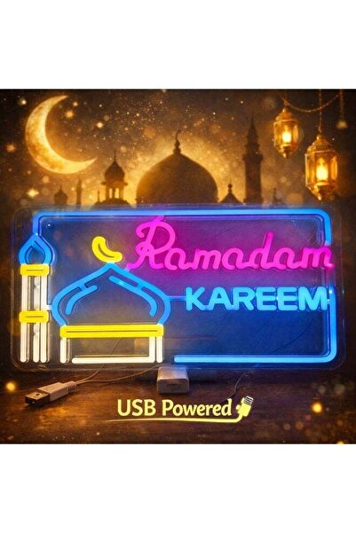 Generic Ramadan Kareem LED Neon Sign – Rectangular Blue Border Wall Decor wit...