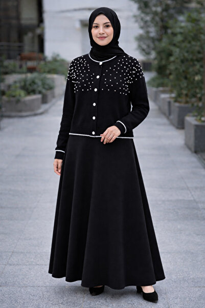 Nursay Black Pearl Knitwear Cardigan Scooby Skirt Set
