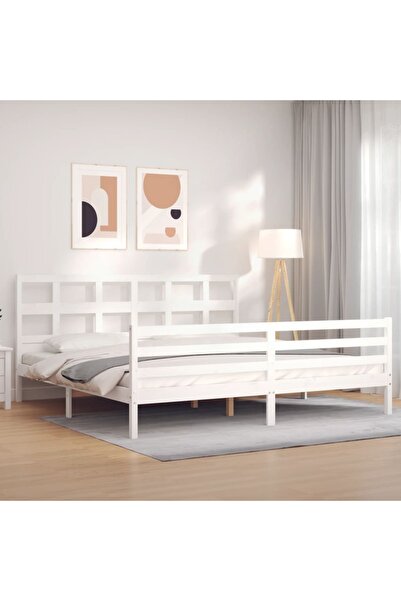 Concept Cadru de pat cu tăblie 200x200 cm, alb, lemn masiv