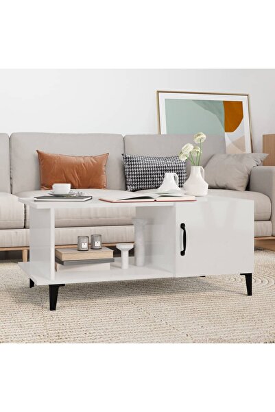 Concept Masă de cafea, alb lucios, 90x50x40 cm, lemn compozit