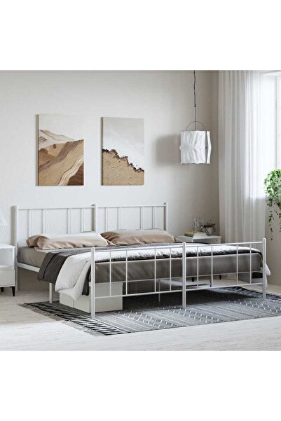Concept Cadru de pat metalic cu tăblie/picior, alb, 183x213 cm