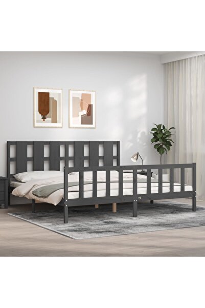 Concept Cadru de pat cu tăblie 200x200 cm, gri, lemn masiv