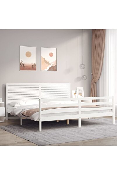 Concept Cadru de pat cu tăblie 200x200 cm, alb, lemn masiv