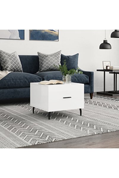 Concept Masă de cafea, alb lucios, 50x50x40 cm, lemn compozit