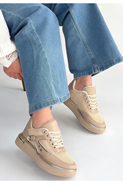 STUMBANNG Junda Beige Leather Laced Sports Shoes