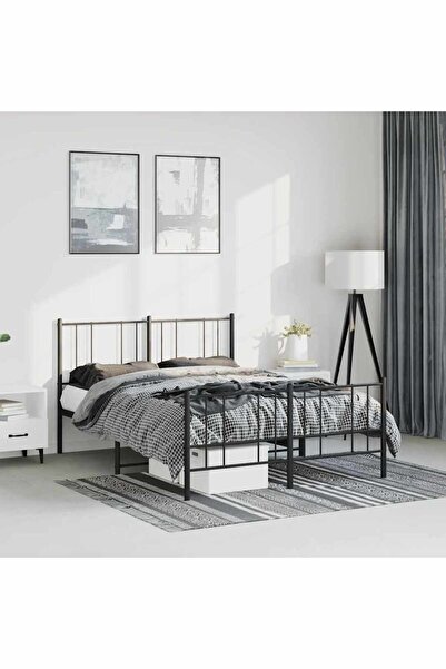 Concept Cadru de pat metalic cu tăblie/picior, negru, 150x200 cm