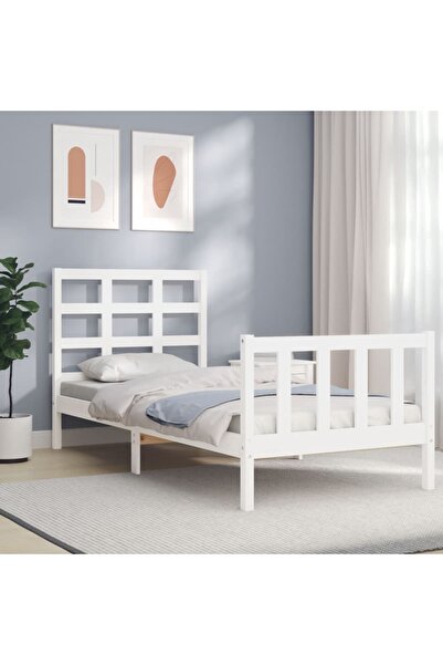 Concept Cadru de pat cu tăblie, alb, 90x200 cm, lemn masiv