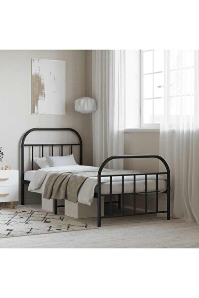 Concept Cadru pat metalic cu tăblii de cap/picioare, negru, 80x200 cm
