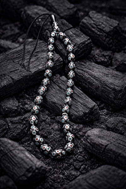 OSMANLI GÜMÜŞ Handcrafted Oval Kuka Spotted Prayer Beads with Coral and Turqu...