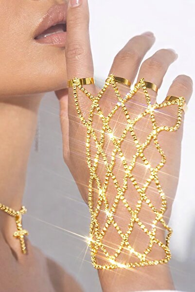 TAKIŞTIR Altın Renk Taş Detaylı Tasarım Şahmeran