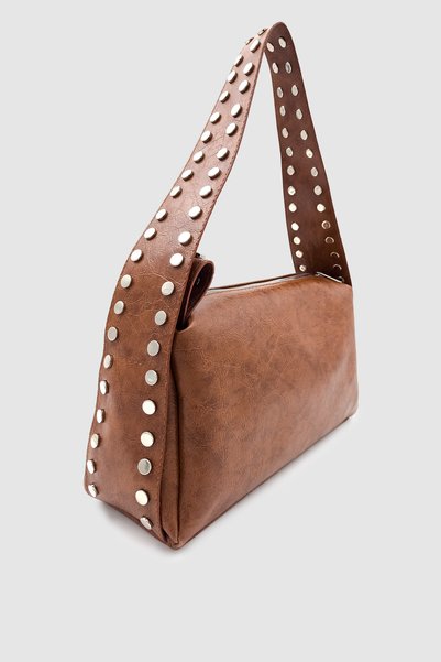 Wuclo Vogia Fixed Strap Staple Detailed Shoulder Bag Brown