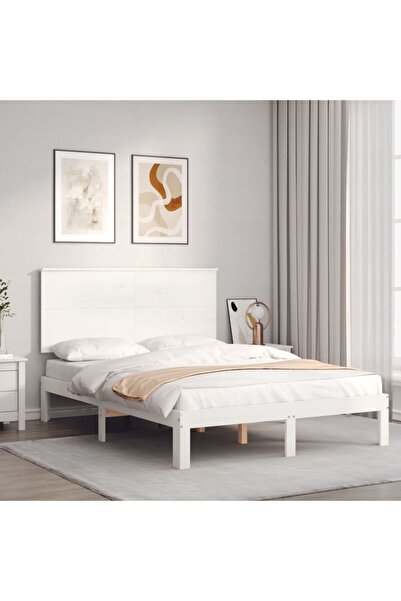 Concept Cadru de pat cu tăblie, alb, 120x200 cm, lemn masiv