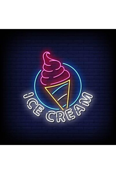 Slasa لافتة نيون دائرية للآيس كريم، مقاس 60×60 سم، بقاعدة أكريليك 6 مم