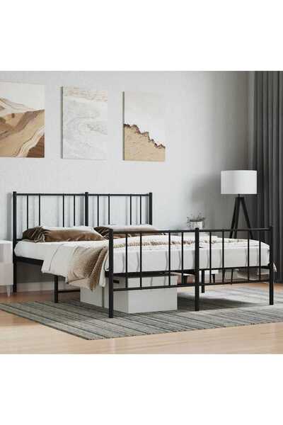 Concept Cadru de pat metalic cu tăblie/picior, negru, 120x190 cm