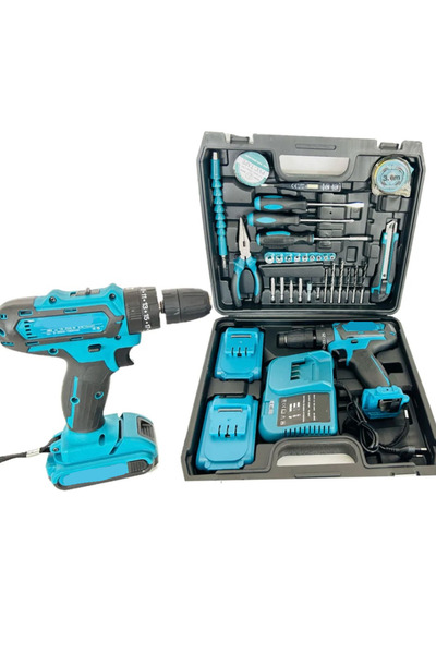 LILY Kit burghiu autofiletant și cu impact 2 baterii 48V 5Ah + 30 accesorii M...