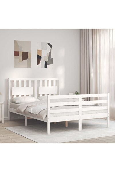 Concept Cadru de pat cu tăblie, alb, 140x200 cm, lemn masiv