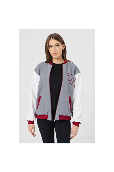 Pegas W Gray Burgundy Bomber Jacket XS