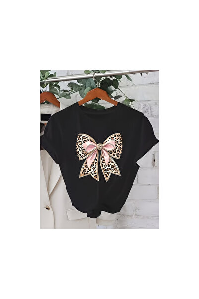 CALP TEKS Calp Tesk Leopard Ribbon Printed T-Shirt (S-5Xl)