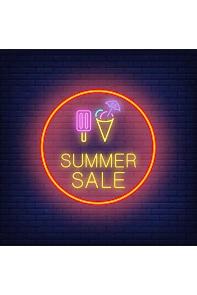 Slasa لافتة نيون دائرية لتخفيضات الصيف، مقاس 61×61 سم، بقاعدة أكريليك 6 مم