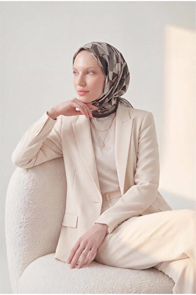 Silk Home Shiny Textured Scarf Dark Anthracite Stone-Toned Geometric Patterne...