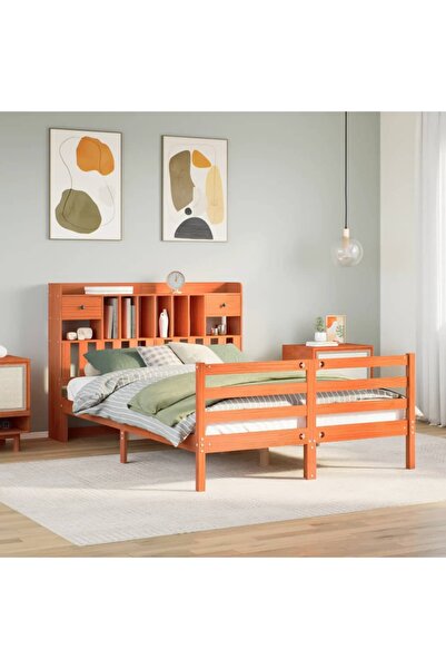 Concept Pat cu bibliotecă fără saltea maro 150x200 cm lemn masiv de pin