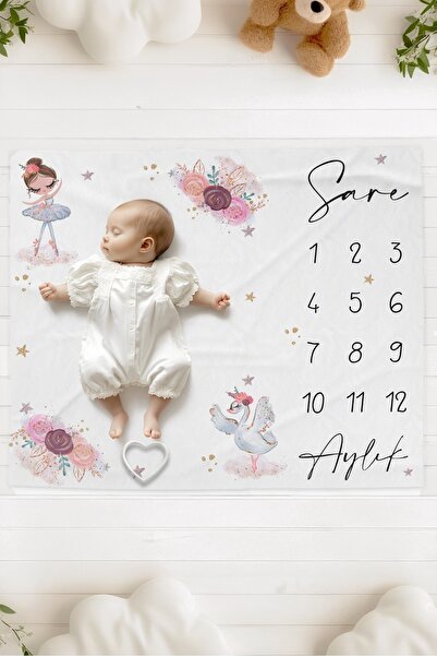 Lilabio %100 Pamuk İsme Özel Bebek Fotoğraf Çekim Anı Örtüsü (120x100 cm) Bal...