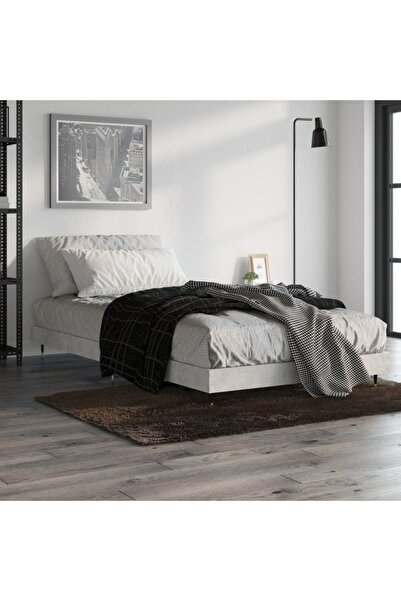 Concept Σκελετός κρεβατιού, γκρι σκυροδέματος, 90x190 cm, επεξεργασμένο ξύλο