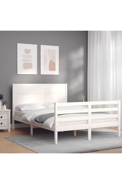 Concept Cadru de pat cu tăblie, alb, 140x200 cm, lemn masiv