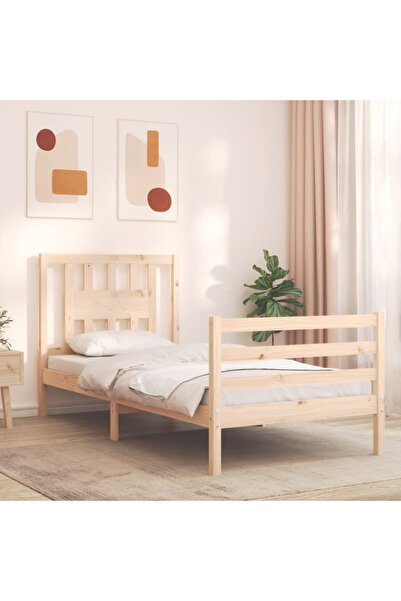 Concept Cadru de pat cu tăblie de 90 cm, pentru o persoană, lemn masiv