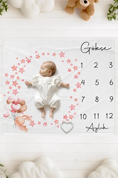 Lilabio %100 Pamuk İsme Özel Bebek Fotoğraf Çekim Anı Örtüsü (120x100 cm) Bal...