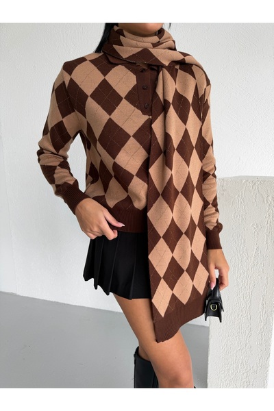 Lamierra Scarf Glitter Polo Collar Sweater