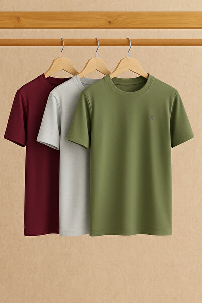 COMBİNE MİCHAİL Erkek Comfort Bisiklet Yaka Bol 3 Lü Tişört