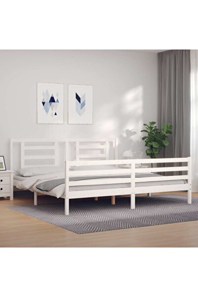 Concept Cadru de pat cu tăblie 200x200 cm, alb, lemn masiv