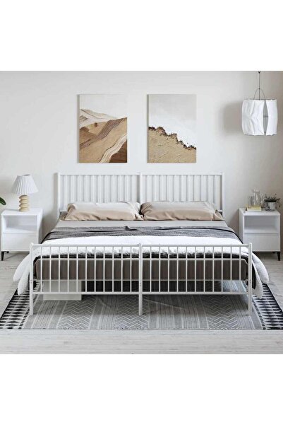 Concept Cadru de pat metalic cu tăblie/picior, alb, 183x213 cm