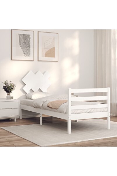 Concept Cadru de pat cu tăblie, 90 cm, pentru o persoană, alb, lemn masiv