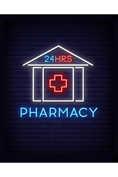 Slasa Pharmacy 24 Hours Neon Sign 45x45 cm with 6 mm Acrylic Base