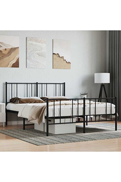 Concept Cadru de pat metalic cu tăblie/picior, negru, 140x200 cm