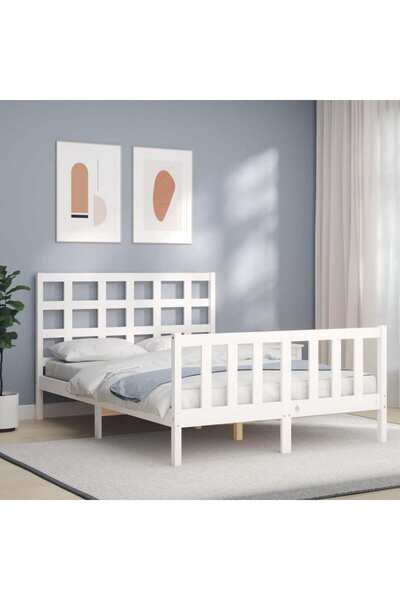 Concept Cadru de pat cu tăblie, alb, 120x200 cm, lemn masiv