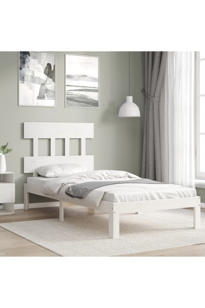 Concept Cadru de pat cu tăblie, alb, 100x200 cm, lemn masiv