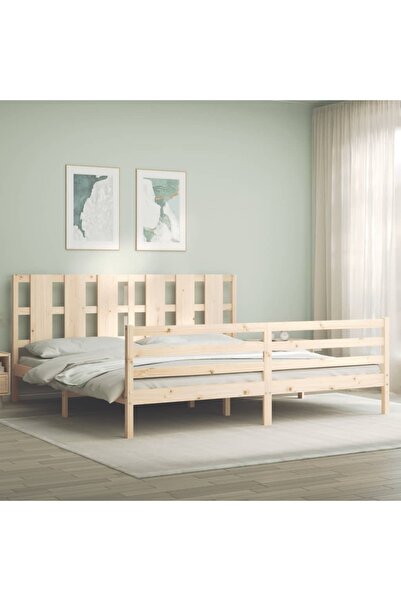 Concept Cadru de pat cu tăblie 200x200 cm, lemn masiv de pin