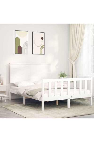 Concept Cadru de pat cu tăblie, 140x190 cm, alb, lemn masiv