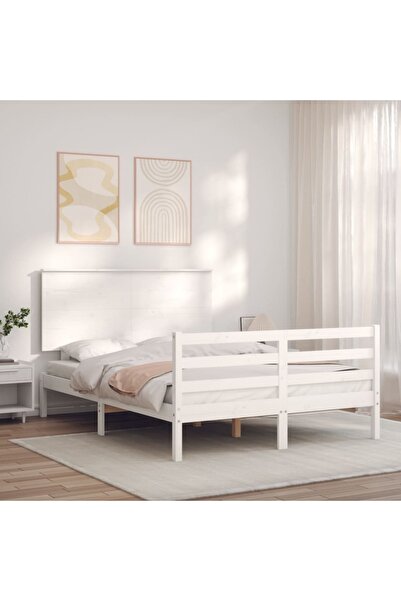 Concept Cadru de pat cu tăblie, 140x190 cm, alb, lemn masiv