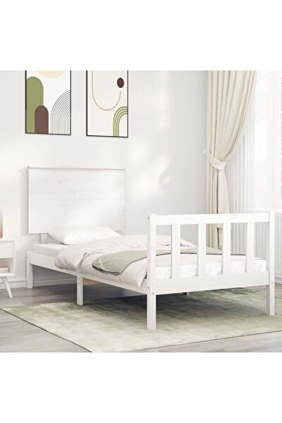 Concept Cadru de pat cu tăblie, alb, 90x200 cm, lemn masiv