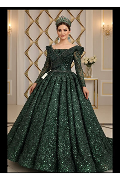 Kasr-ı saadet Prenses model yeşil nişanlık