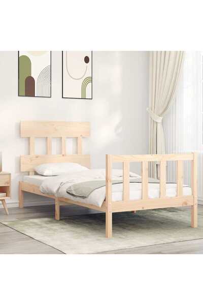 Concept Cadru de pat cu tăblie de 90 cm, pentru o persoană, lemn masiv