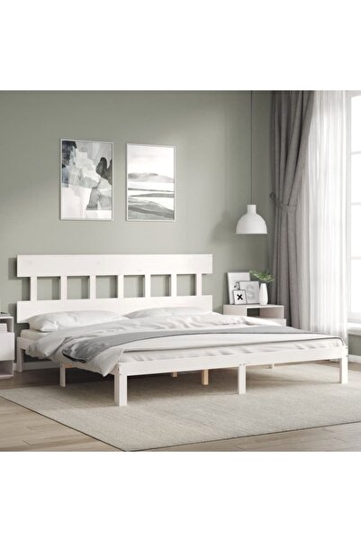 Concept Cadru de pat cu tăblie 200x200 cm, alb, lemn masiv