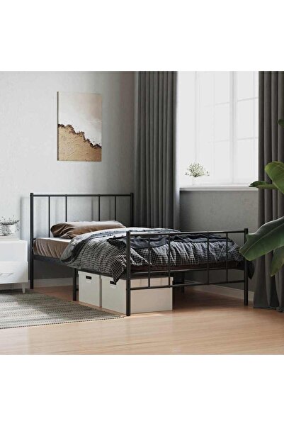 Concept Cadru de pat metalic cu tăblie/picior, negru, 75x190 cm